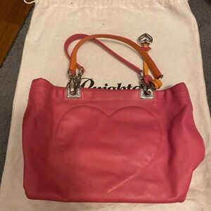 Brighton Pink and Orange Leather Heart Shoulder Bag